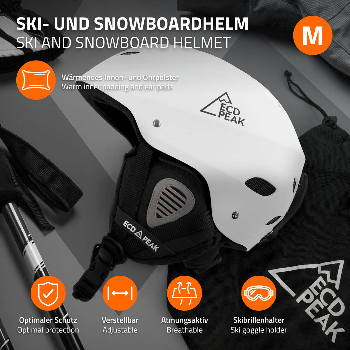 SKIHELM für Herren und Damen Snowboardhelm robust Weiß M 55-58 cm - Weiß, Kunststoff (29/23cm) - ECD-Germany