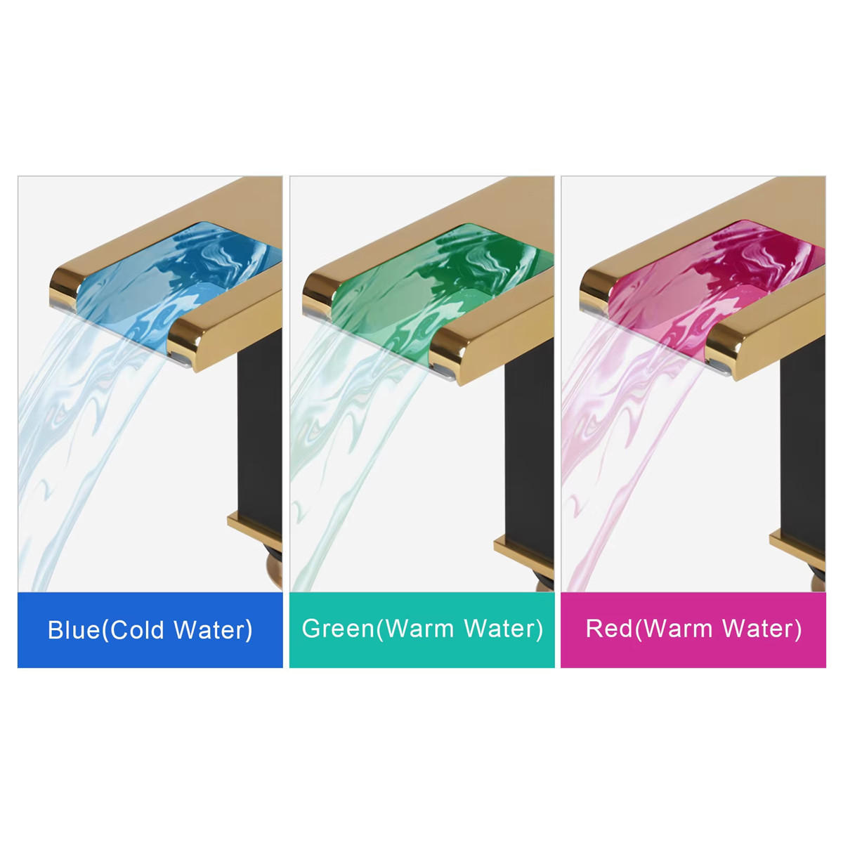 WASCHTISCHARMATUR Wasserfall LED 3 Farben - Goldfarben, Metall (12.5/12.5/5cm) - Kaket