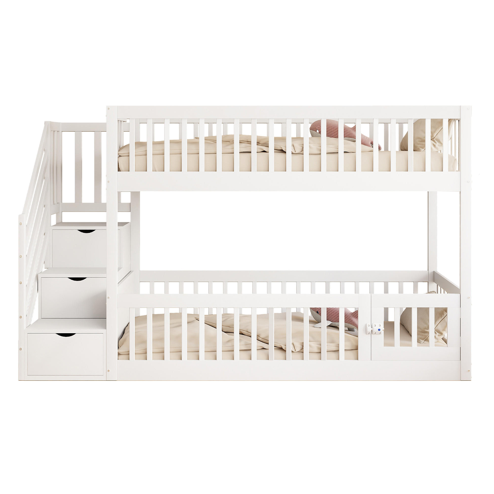 ETAGENBETT 90x200 Weiß Holz Treppe Schubladen - Weiß, Holz (90/200cm) - FLIEKS