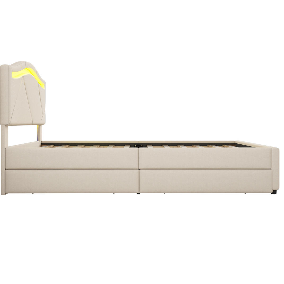 BETT mit Lattenrost, LED und 2 Schubladen 90x200 cm Beige - Beige, Metall (90/200cm) - Meubliv