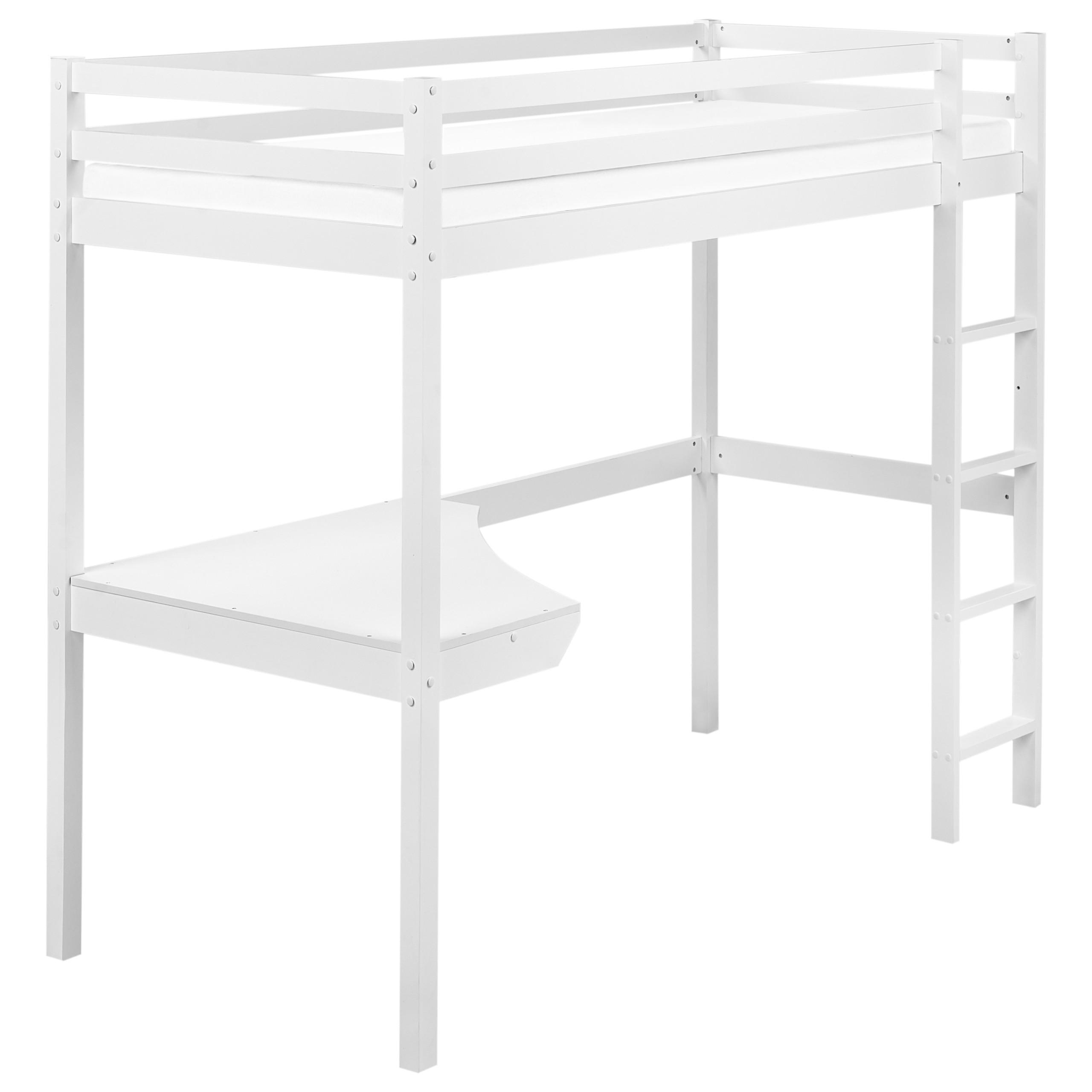 HOCHBETT MIT SCHREIBTISCH 90x200 cm Weiß Loury - Weiß, Holz (90/200cm) - Beliani
