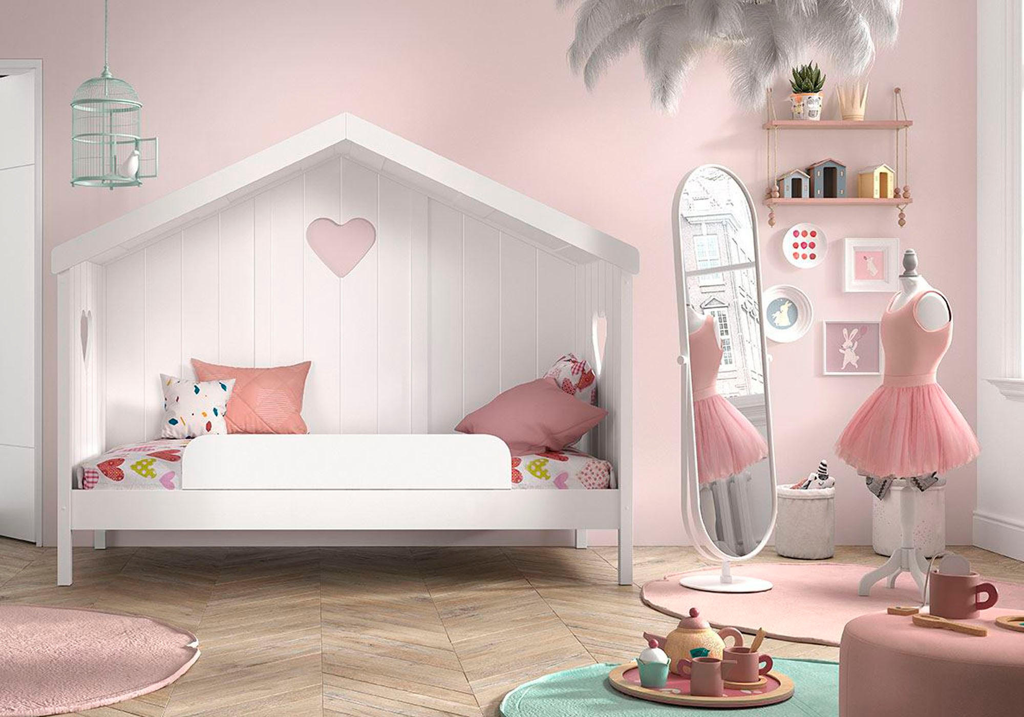 HAUSBETT Kamila 2 213x172x99 mit Rückwand aus Massivholz+MDF in Weiß - Weiß, Holz (90/200cm) - 58aufmkessel