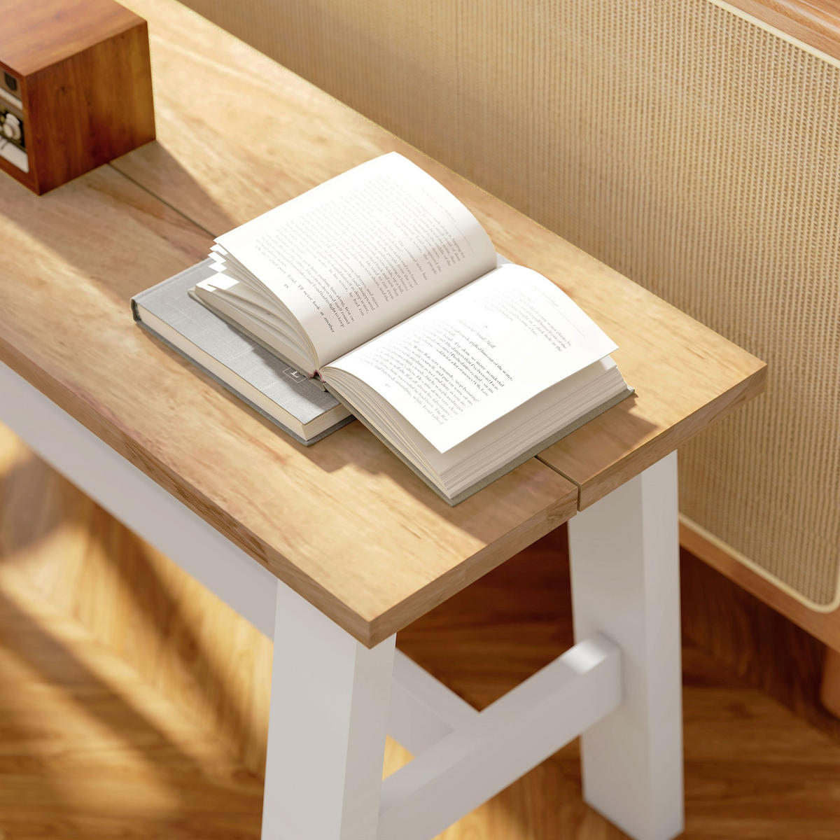 SITZBANK DE-06846 für 2 Personen mit Eichenoptik und Querstange Weiß - Eichefarben, Holz (95/45/30cm) - ComfortXL