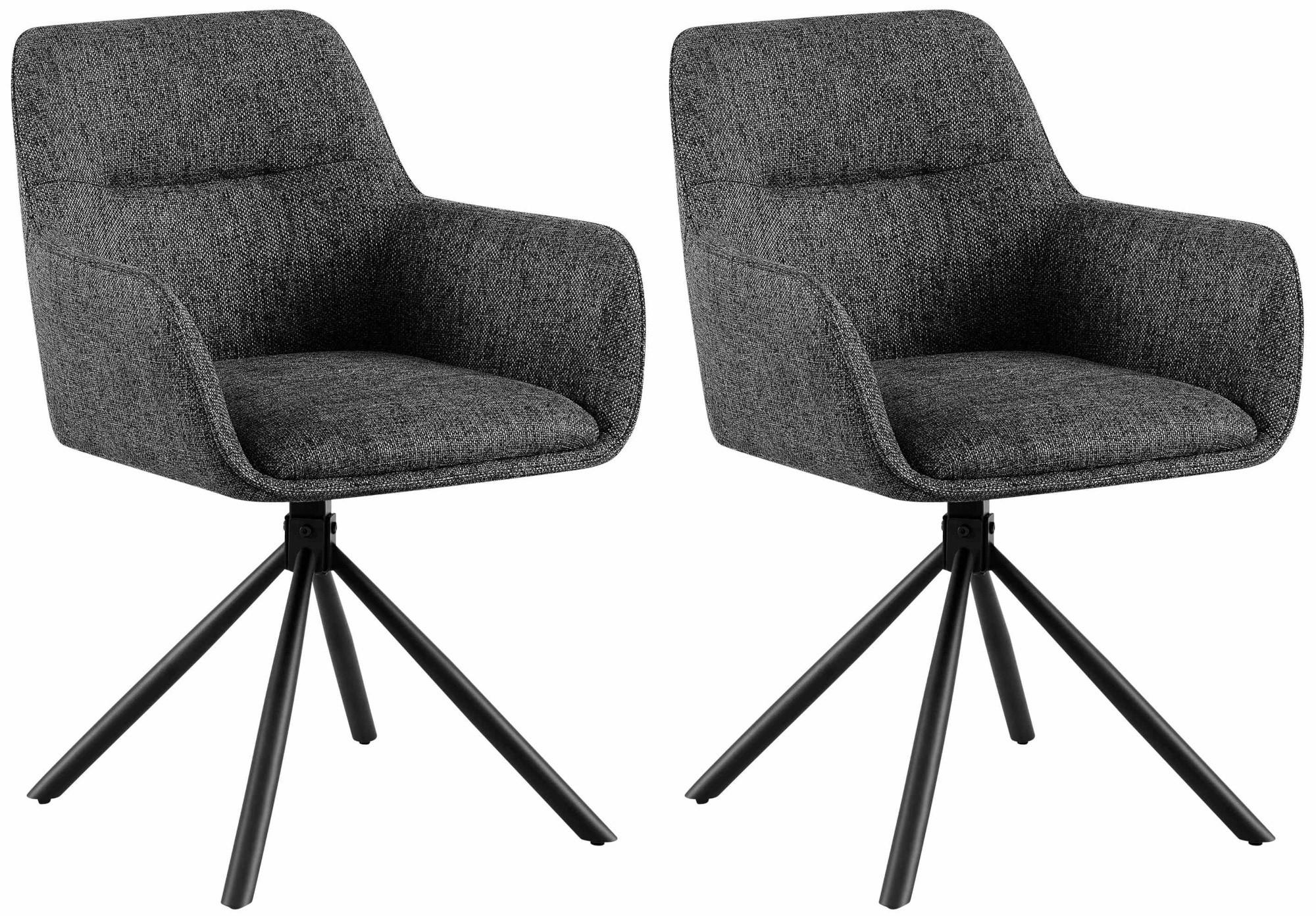 ARMLEHNENSTUHL 2er Set Stoff Dunkelgrau - Dunkelgrau/Schwarz, Textil/Metall (58/84/59cm) - CLP