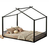 HAUSBETT 140/200 mit Hausdesign und Metallrahmen in Schwarz - Schwarz, Metall (140/200cm) - EVRYAE