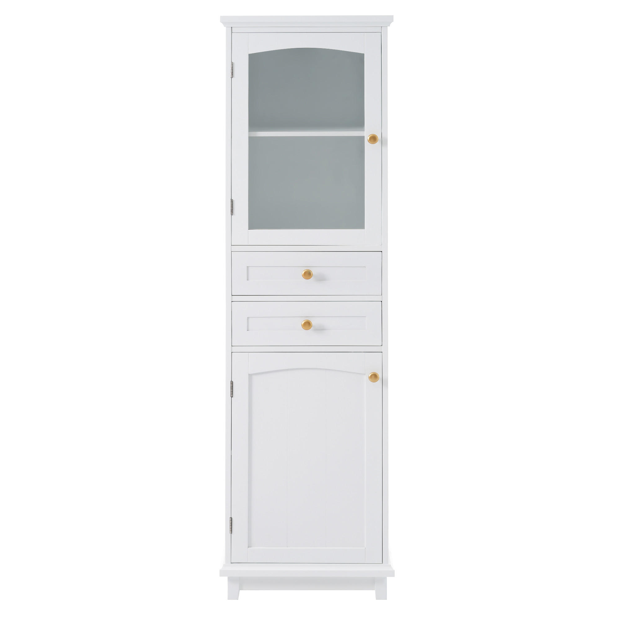 HOCHSCHRANK 45.11/36.1/160 cm Weiß mit 2 Schubladen und 2 Schranktüren - Goldfarben/Weiß, Holz/Holzwerkstoff (36/160/45cm) - Oxeza