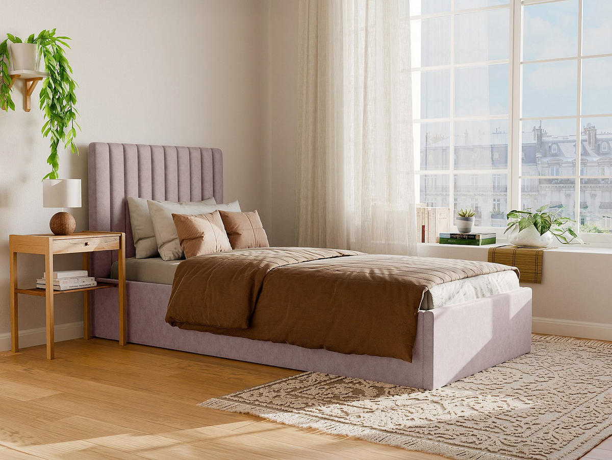 BETT mit Bettkasten - 1 Person - Stoff - Rosa - Pink, Textil (90/190cm) - Vente-Unique