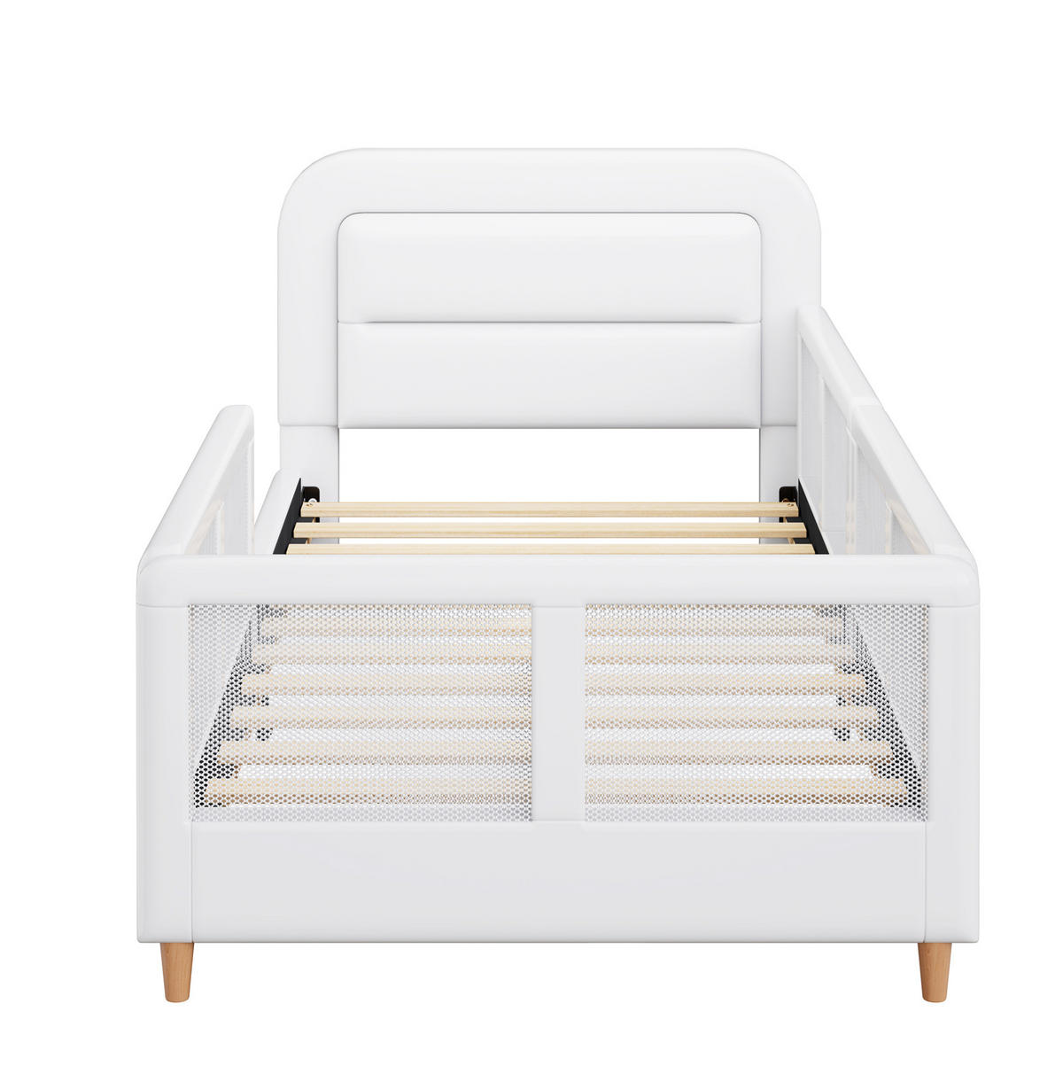POLSTERBETT 90/200 cm weiß aus MDF und PU mit Seitengittern - Weiß, Holzwerkstoff (90/200cm) - OKWISH