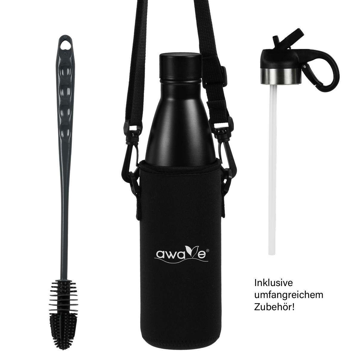 EDELSTAHL Trinkflasche 500 ml - Schwarz, Metall (0.5L) - Stoneline