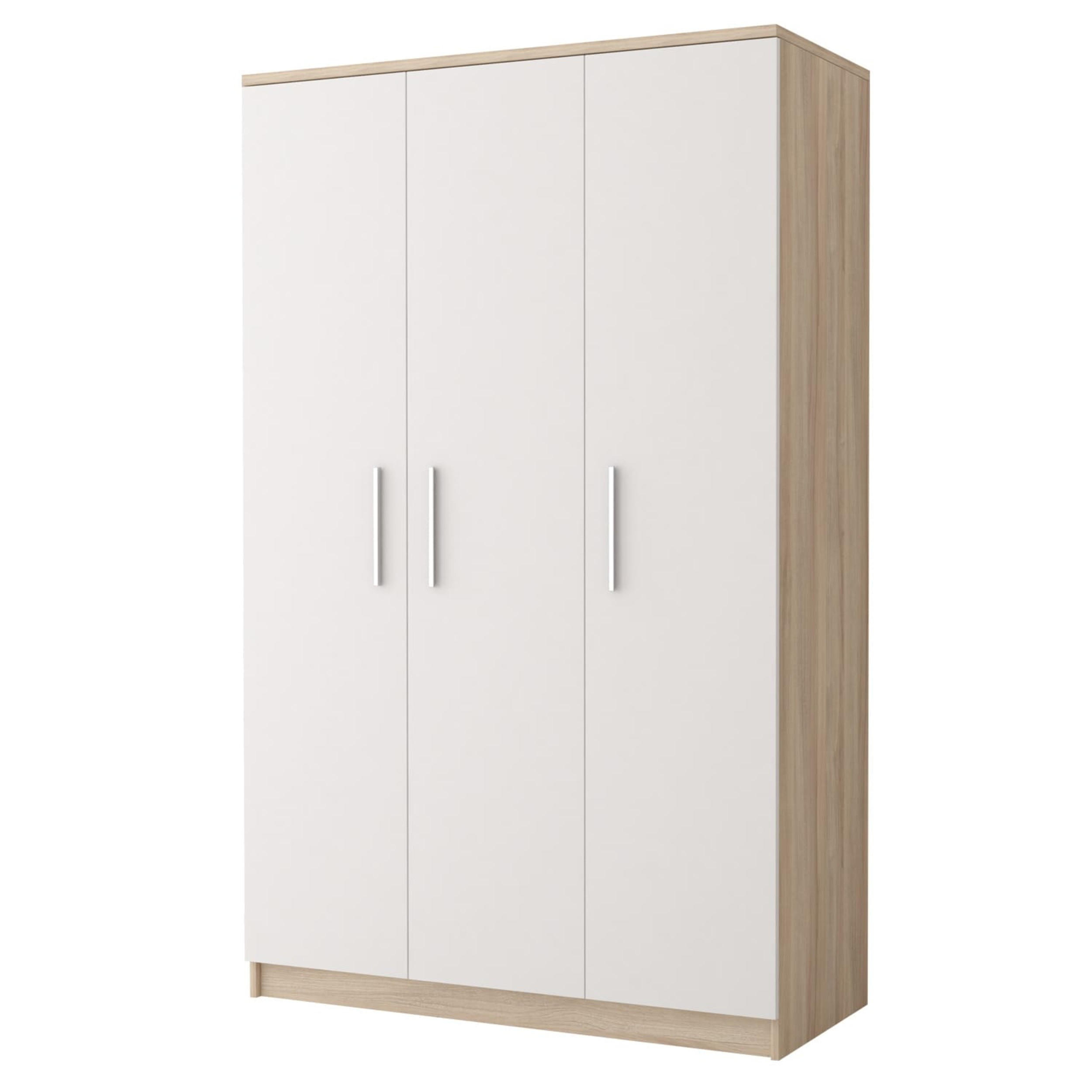 DREHTÜRENSCHRANK - MARSALA 3D Sonoma + Weiß - Weiß/Sonoma Eiche, Holzwerkstoff/Metall (120/193/50cm) - Möblo