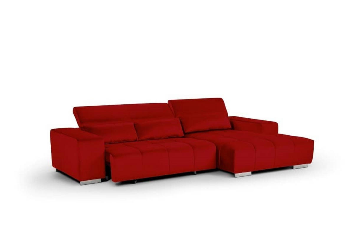 ECKSOFA mit elektrischem Sitzvorschub und verstellbaren Kopflehnen - Chromfarben/Rot, Textil (186/307cm) - Cotta