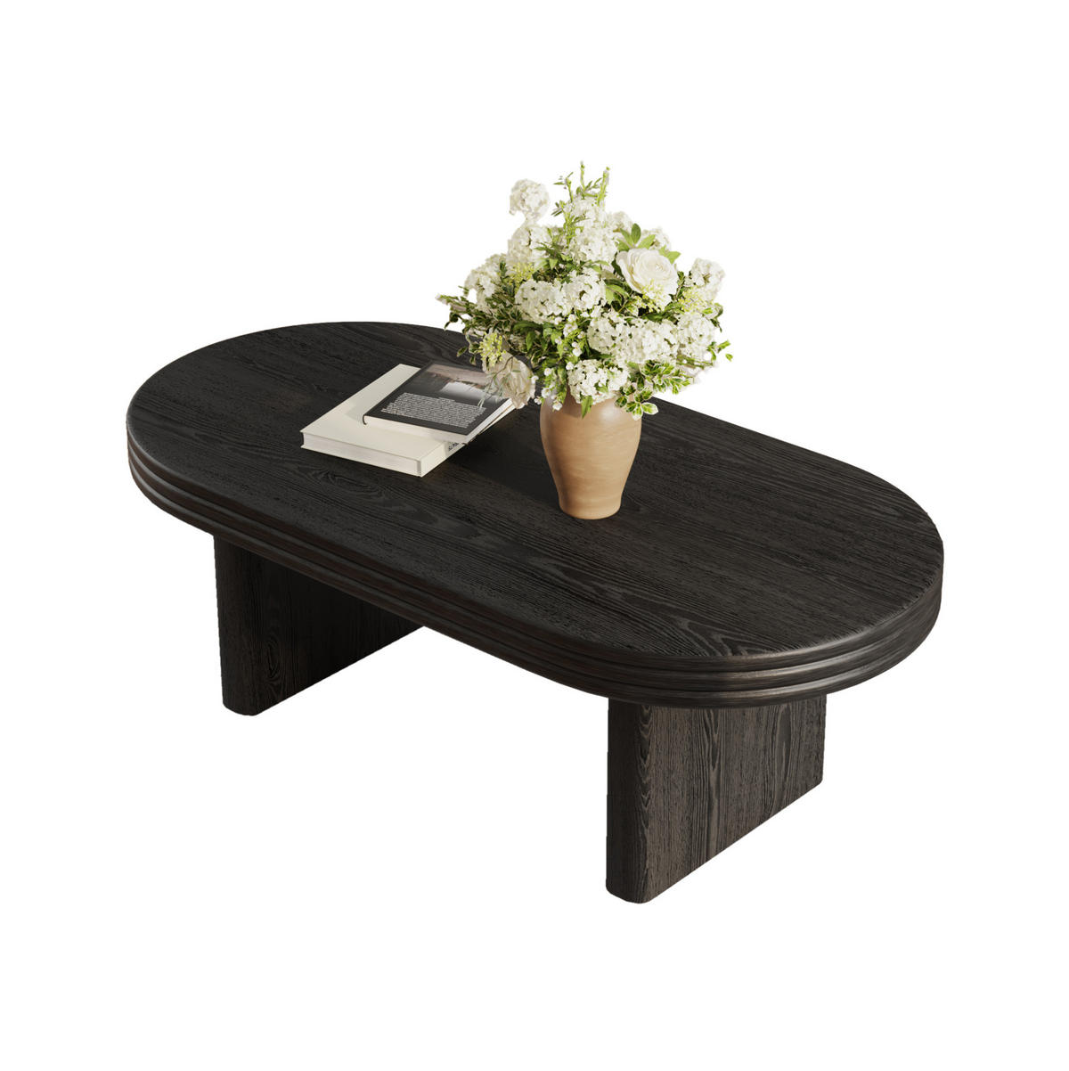 COUCHTISCH aus MDF mit Massivholzfurnier 120x60x41,5 cm Schwarz oval, vielseitig und pflegeleicht - Schwarz, Holzwerkstoff (120/60/41.5cm) - Modfu