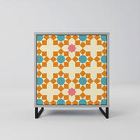 SIDEBOARD FLORAL DECOR, Grau, 57,5x42x67,5 cm, Schwarze Metall-Rahmenfüße - Multicolor/Schwarz, Holzwerkstoff/Metall (57.5/67.5/42cm) - SpaceRebels
