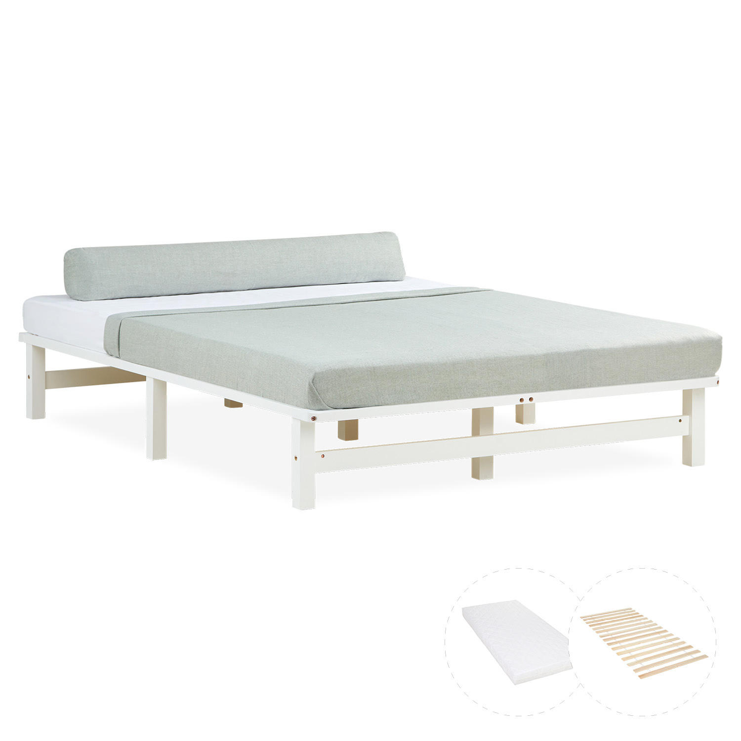 HOLZBETT mit Matratze 140/200 cm weiß - Weiß, Holz (140/200cm) - Homestyle4u