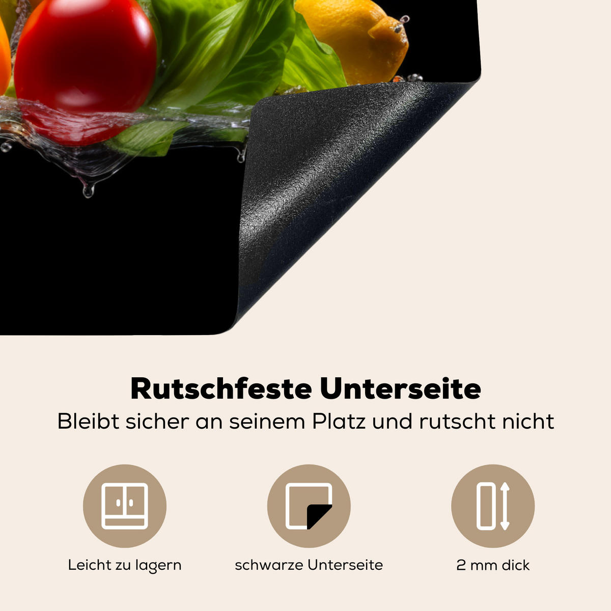 HERDABDECKPLATTE Paprika - Wasser - Gemüse - Schwarz Induktionsmatte 83x51 cm - Multicolor, Kunststoff (83/51.5/0.2cm) - MuchoWow
