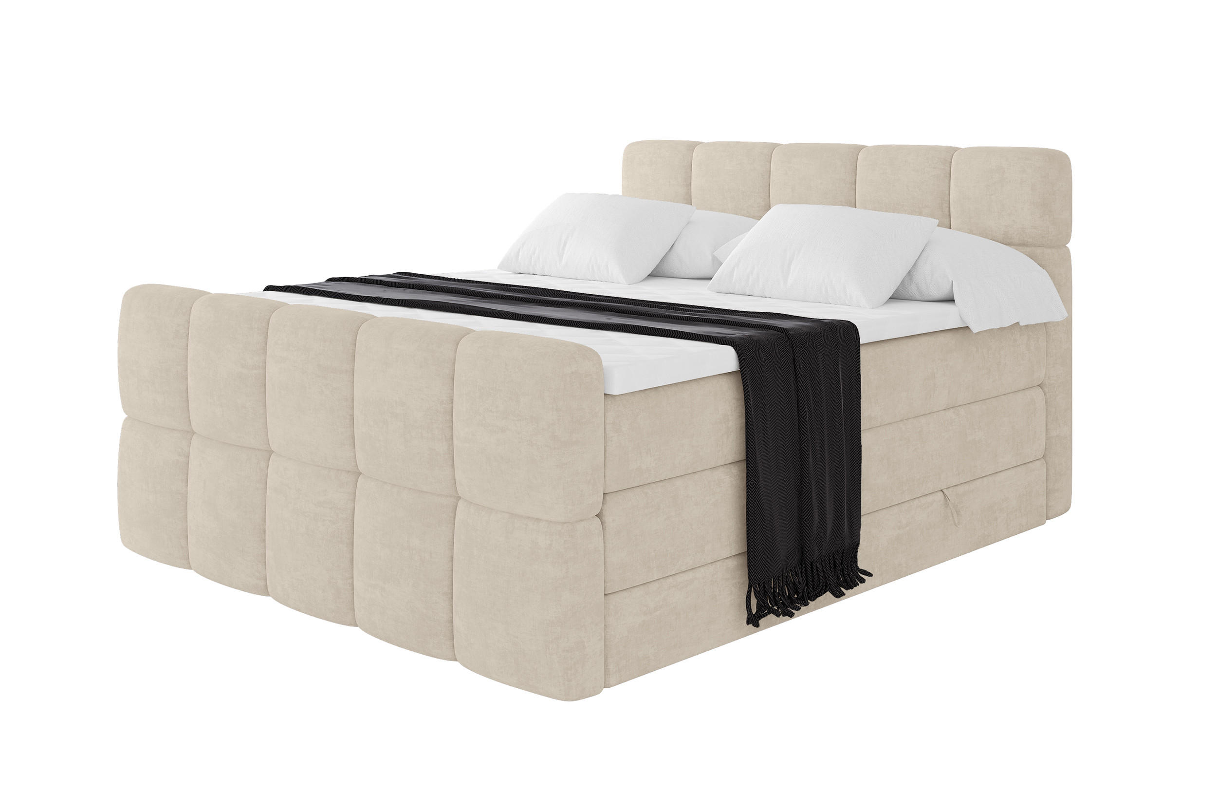 BOXBETT mit Matratze H3/H4 - FAMA-Z KING - 140x200 cm Beige Monolith - Sahara, Holzwerkstoff (140/200cm) - ALTDECOR