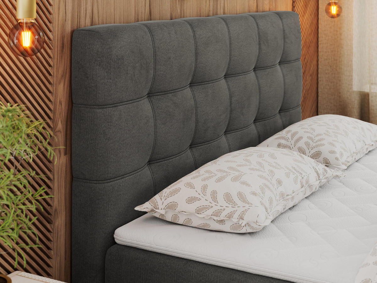 BOXBETT ERNI 120/200 - Dunkelgrau Velvet - H3 - Dunkelgrau, Holz/Textil (120/200cm) - MKS