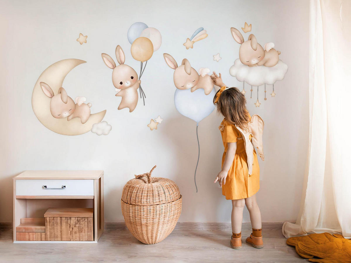 WANDAUFKLEBER 130x114cm - Hasenland - Multicolor, Kunststoff (130/114/0.1cm) - Wallfluent