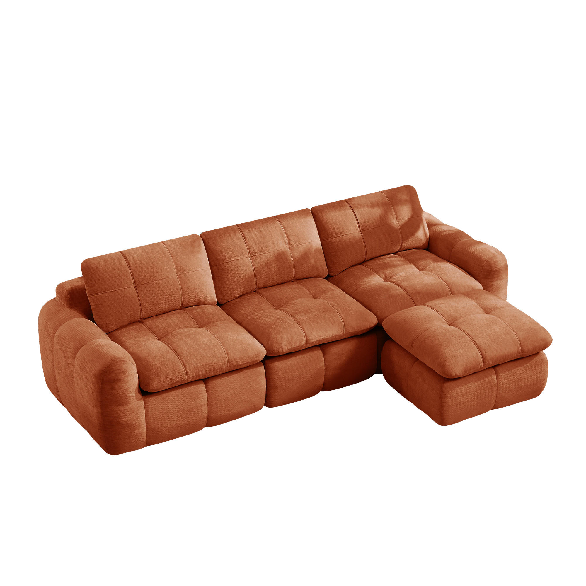 ECKSOFA DE-34464 L-Form mit Ottoman und Chenille-Bezug Orange - Orange, Textil (160/264cm) - ComfortXL