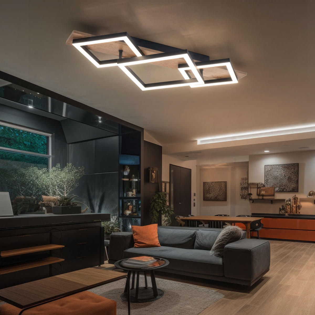 LED DECKENLEUCHTE Metall Schwarz Holzoptik - Schwarz, Metall (61/31/8.5cm) - Globo Lighting