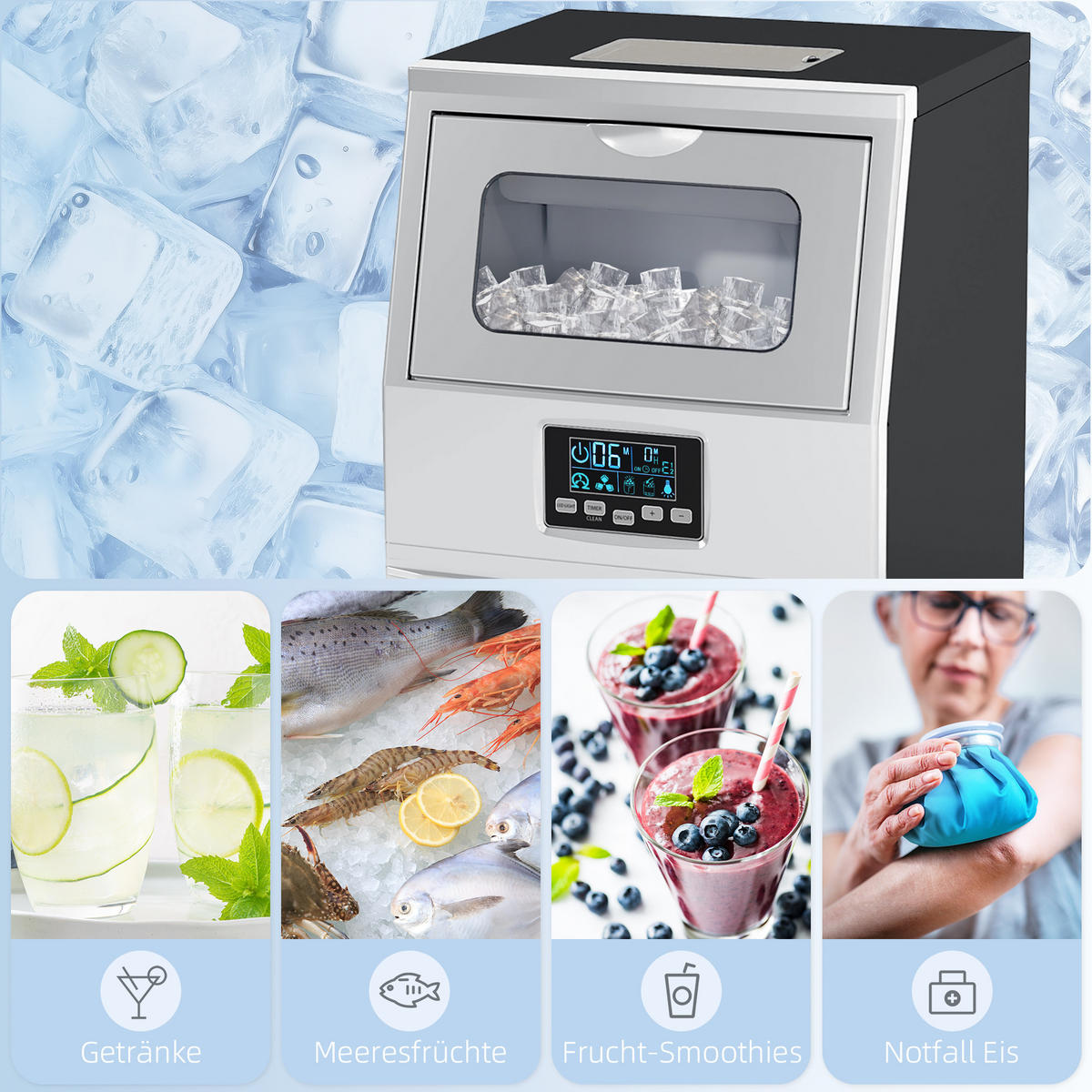 EISWÜRFELMASCHINE aus Stahl ABS Silber Schwarz - Multicolor, Metall (33.9/60.2/34.5cm) - HOMCOM