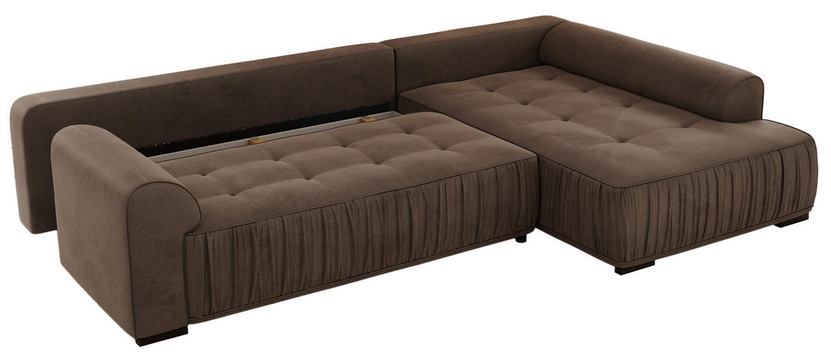 ECKSOFA ORTA Braun Velvet - Rechts - Schwarz/Braun, Textil (200/325cm) - MKS