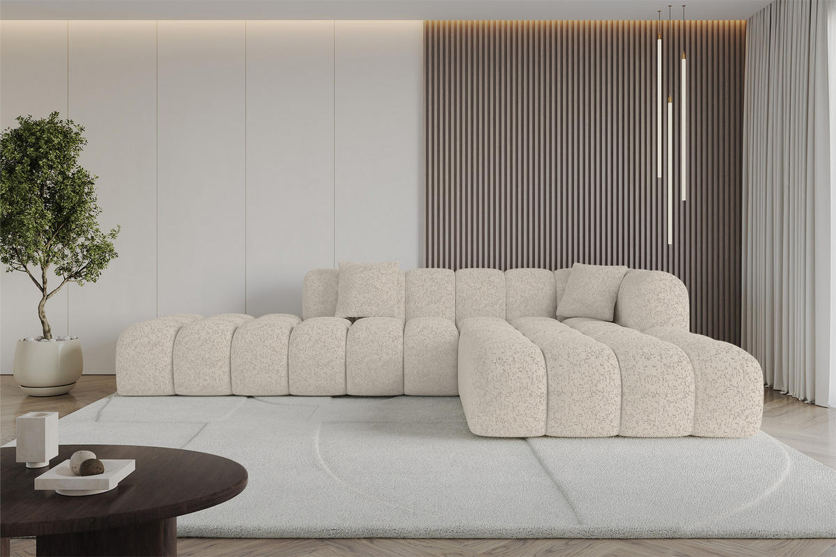 ECKSOFA Ottomane Rechts OLEA-L2 - 289x176x71 cm Beige - Beige/Schwarz, Holzwerkstoff/Kunststoff (289/176cm)