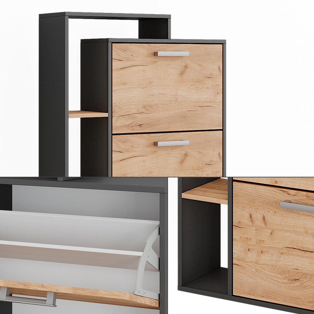 SCHUHKIPPER Orlando Goldkraft Eiche/Anthrazit 80 x 166.1 cm mit 4 Fächern - Anthrazit/Eiche Wotan, Holzwerkstoff (80/166.1/24.2cm) - Vicco