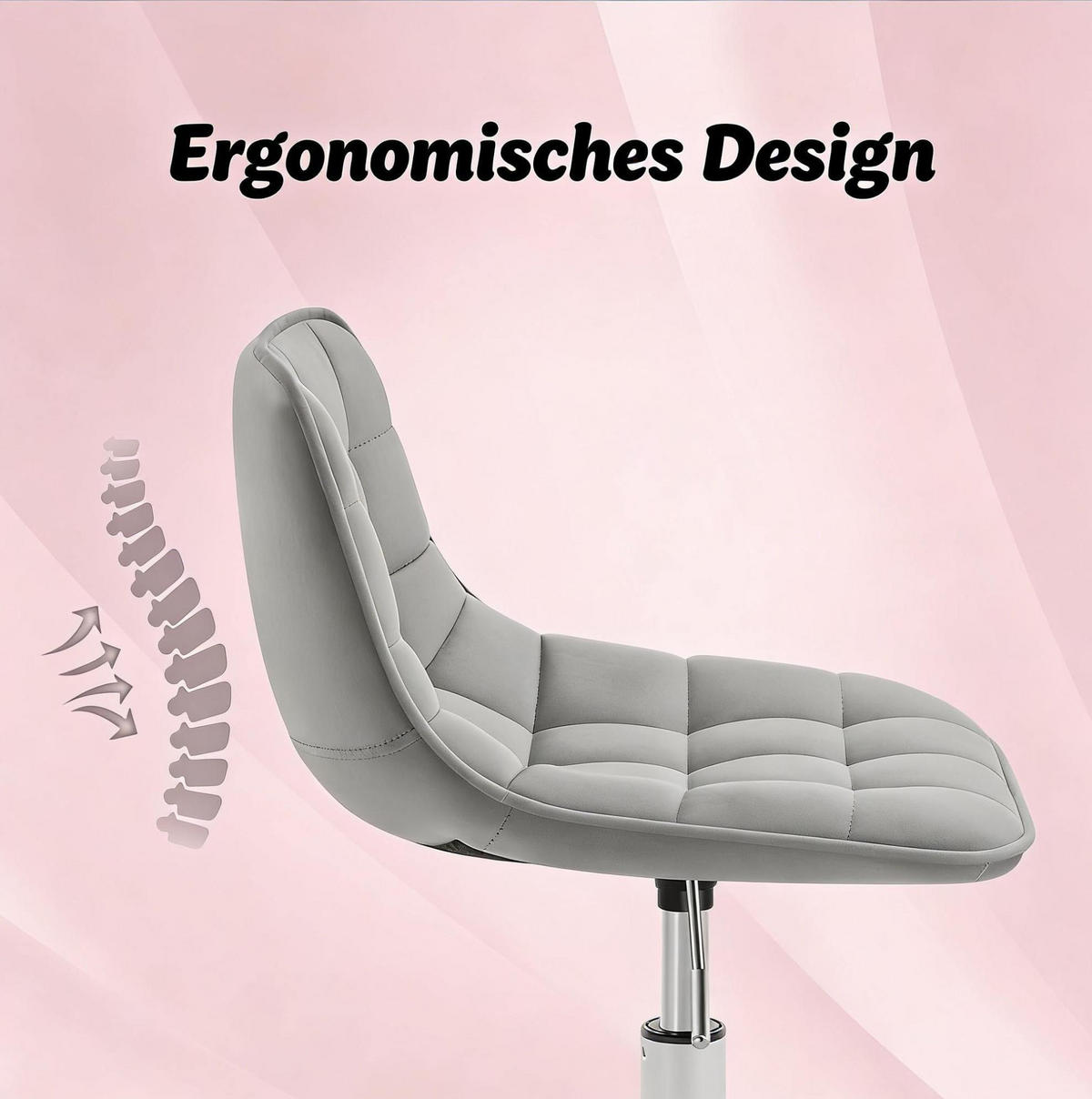 BÜROSTUHL höhenverstellbar drehbar Samt Light Grey - Hellgrau, Metall (43/67.5/43cm) - Meubliv