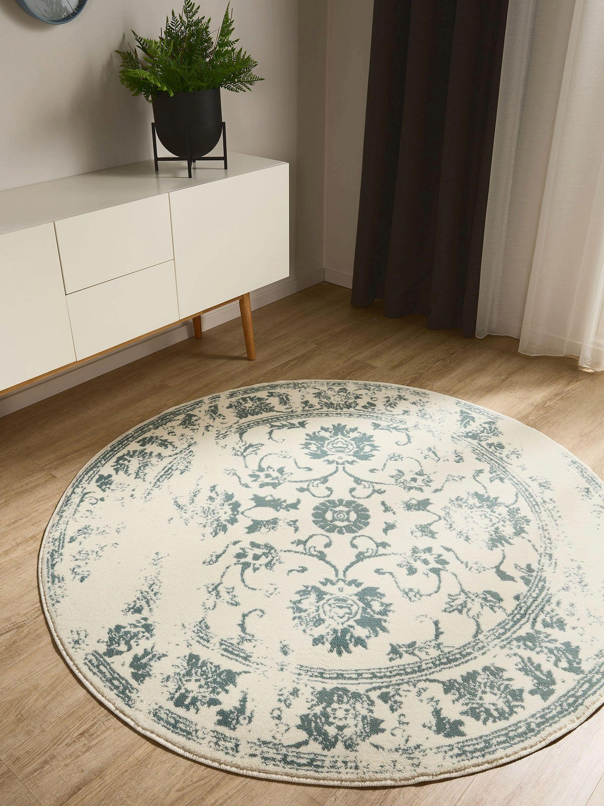VINTAGE-TEPPICH Suki ø 160 cm rund - Creme/Mintgrün, Kunststoff (160/160cm) - benuta