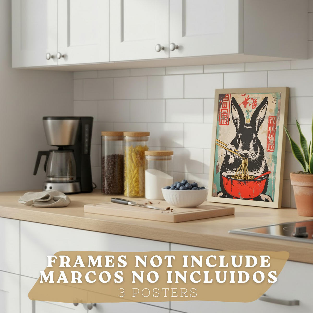PLAKAT Sada 3 Ramen Animals A3 bez rámu - čirá, papír (29.7/1/42cm) - Nacnic