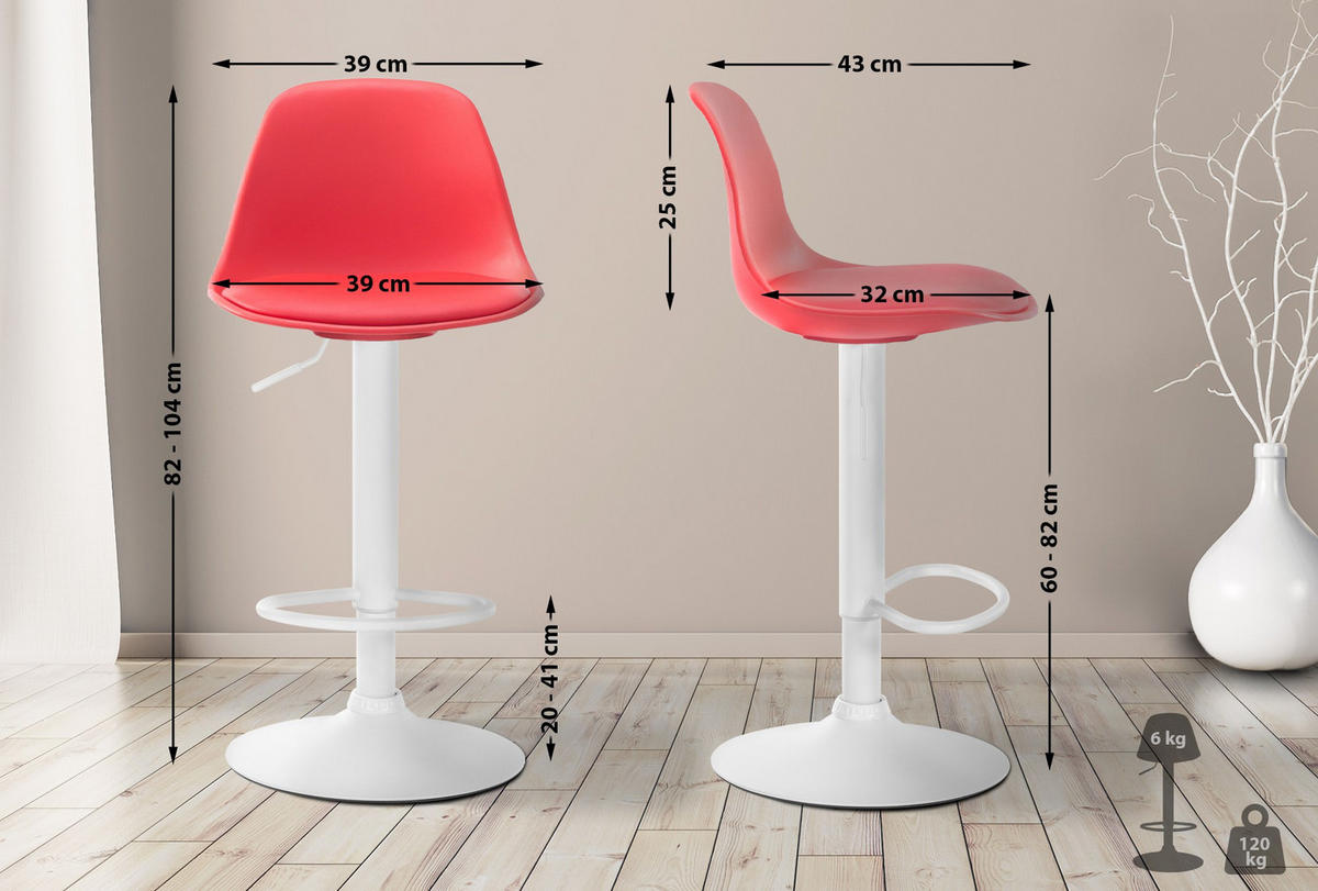 BARHOCKER Kunststoff rot - Rot/Weiß, Kunststoff/Metall (39/82/43cm) - CLP