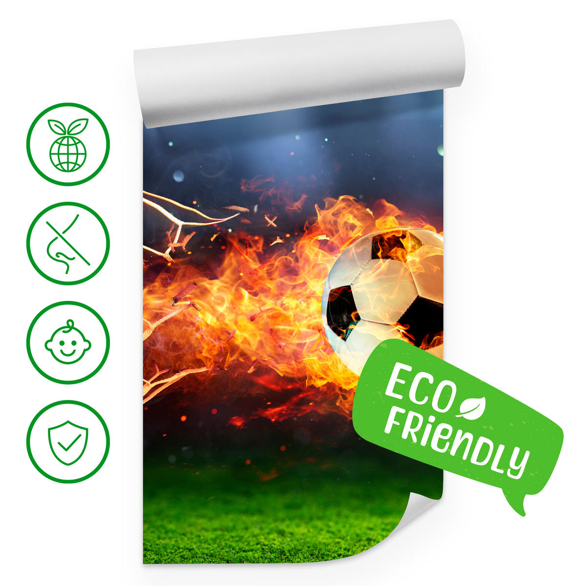 FOTOTAPETE für Jugendzimmer Fußball Flammen Stadion Feuer 500x350 - Multicolor, Papier (500/350cm) - Muralo