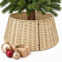 WEIHNACHTSBAUMROCK Natur 3-tlg. Weidengeflecht 60 cm - Hellbraun, Holz (26cm) - Relaxdays