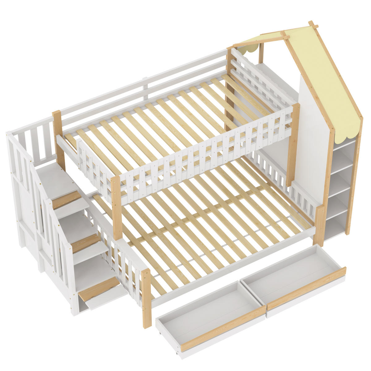 ETAGENBETT Hausleiste Weiß + Natur - Naturfarben, Holz (140/200cm) - ComfortXL