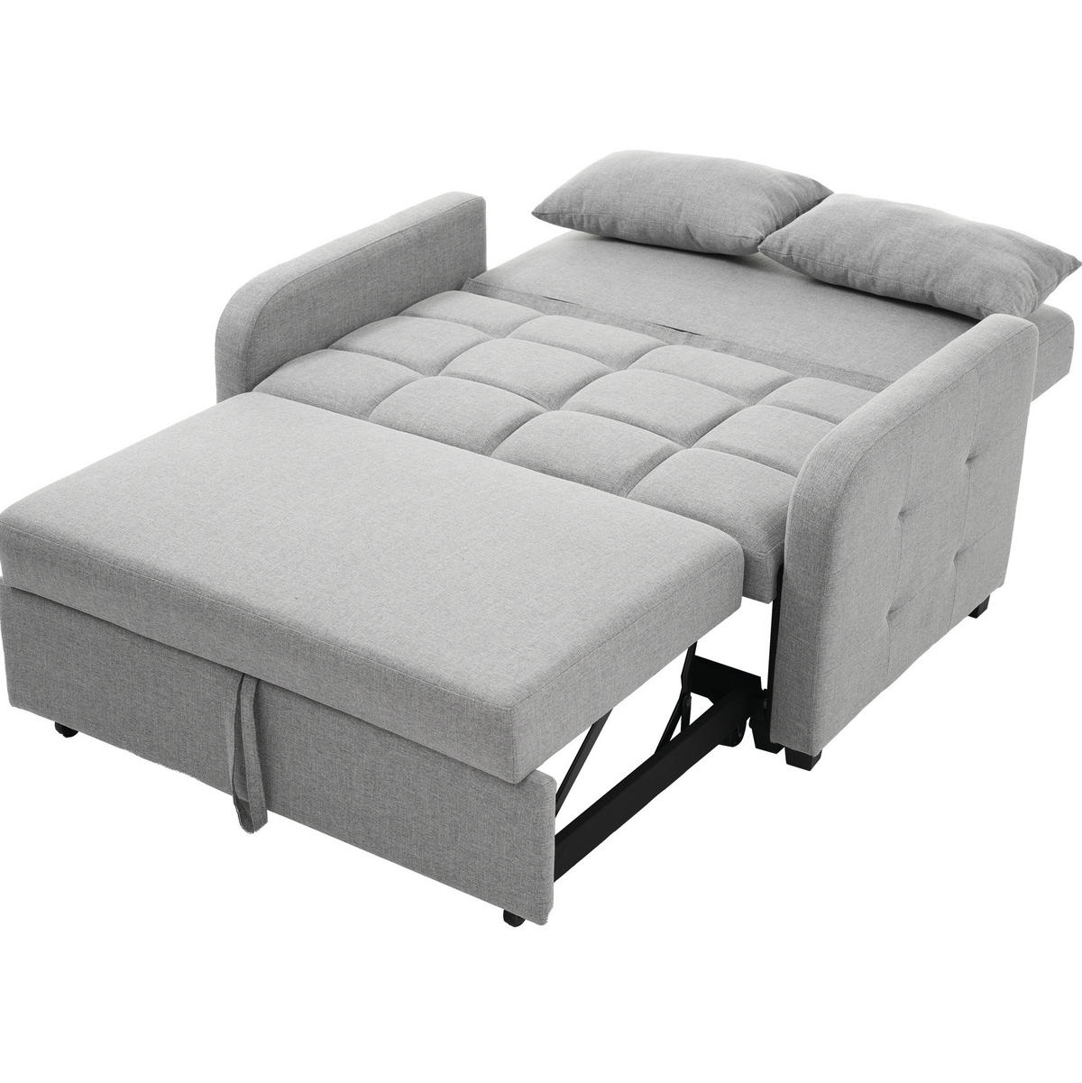 SCHLAFSOFA aus Baumwolle, Leinen, Holz und Metall 75x127x94 cm Antikgrau mit Schlaffunktion und verstellbarer Rückenlehne - Grau, Kunststoff (75/94/127cm) - Modfu