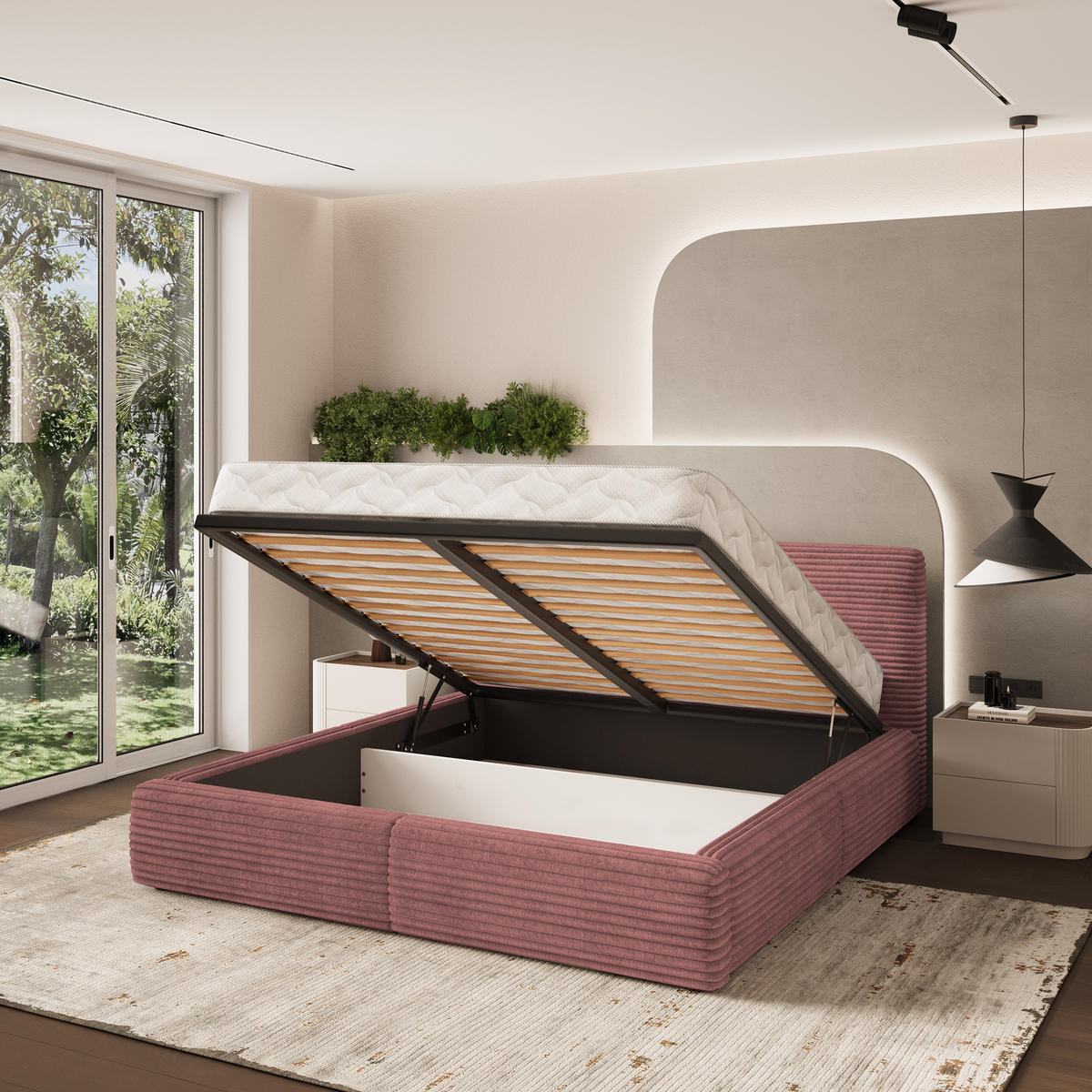 POLSTERBETT FELURO 160x200 cm mit Bettkästen - Rosa - Rosa, Holz (160/200cm) - MASSENO