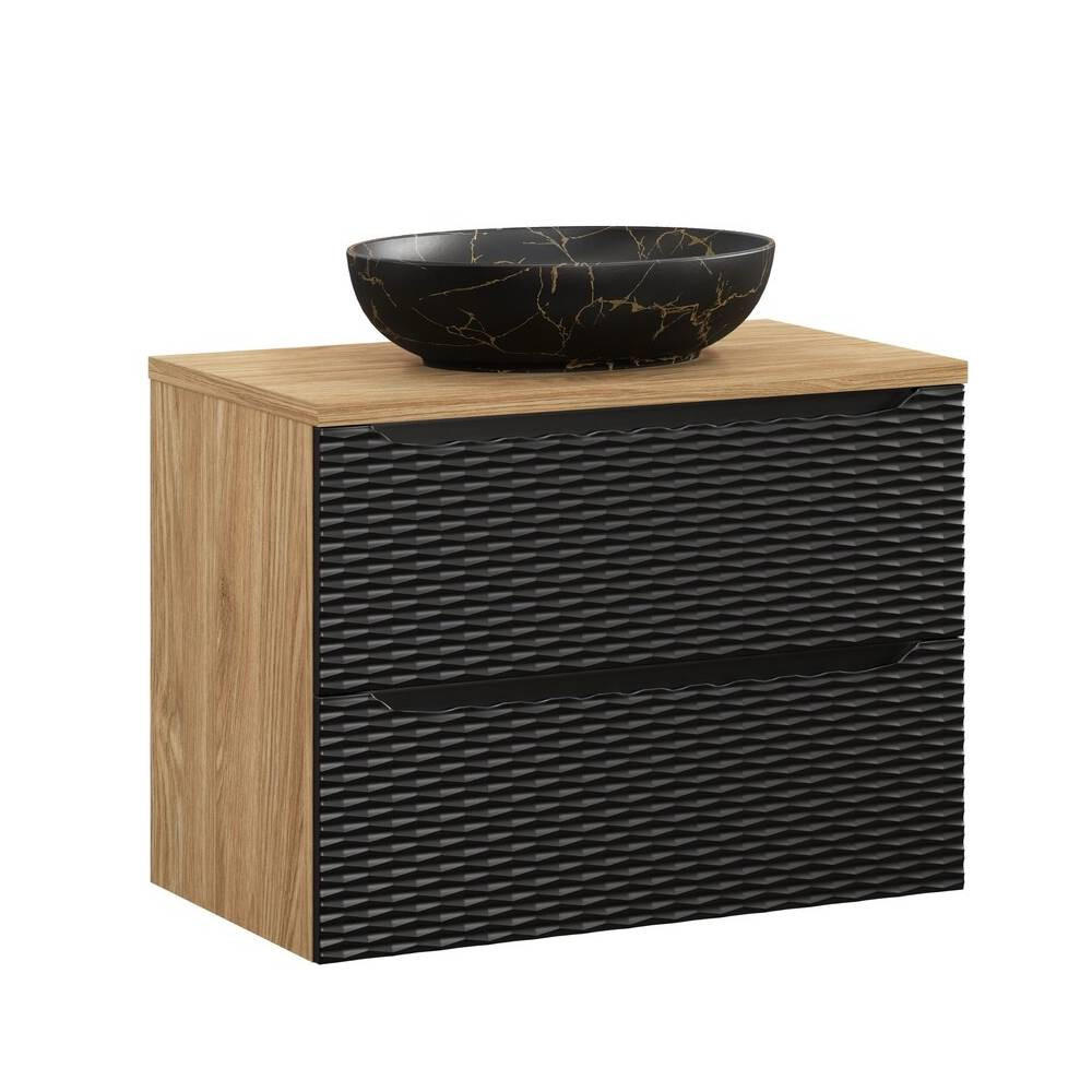 WASCHTISCHKOMBI 80cm 3 Teile - Ocean Black O BM453 in Schwarz/ Geölter Eiche - Eichefarben/Schwarz, Holz/Keramik (80/57/46cm)