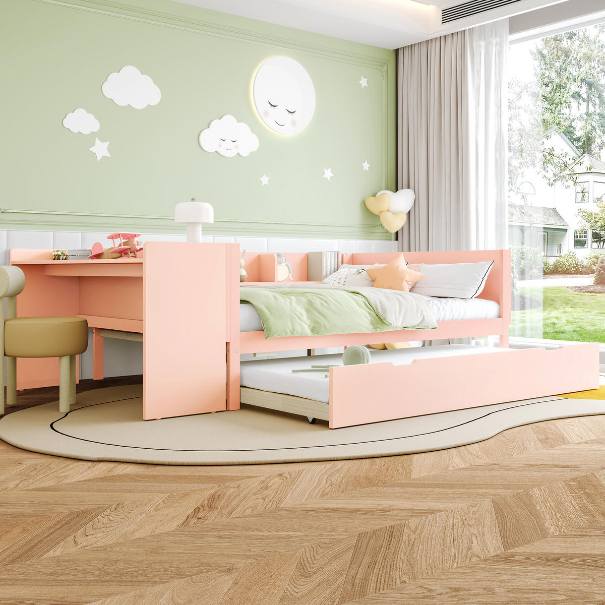 KINDERBETT 140/200 cm mit Schreibtisch und 2 Schubladen in Weiß - Rosa, Holz (140/200cm) - OKWISH