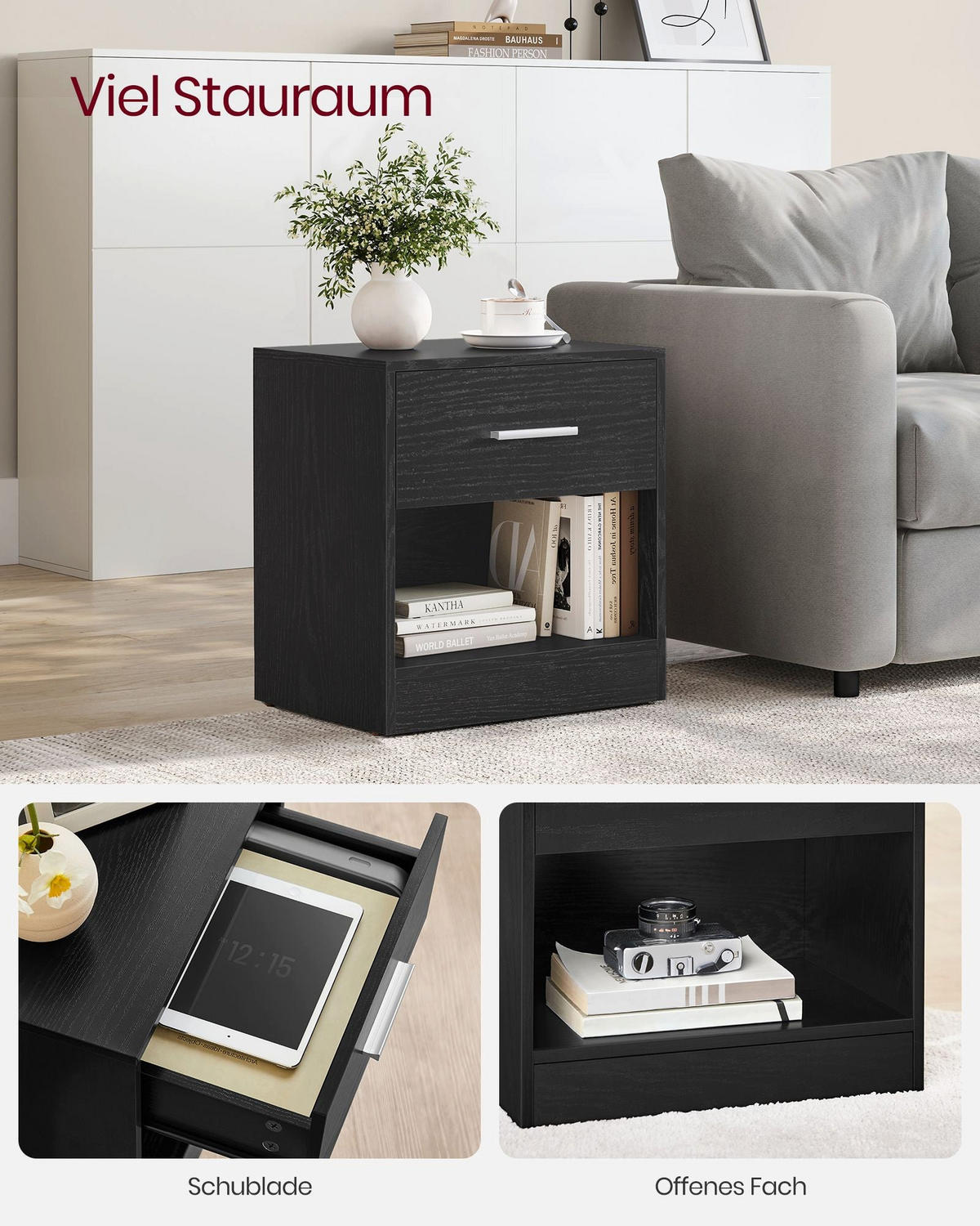 NACHTTISCH MANAGUA 2ER-SET - Schwarz, Holzwerkstoff (39/41/28cm) - Hansiro