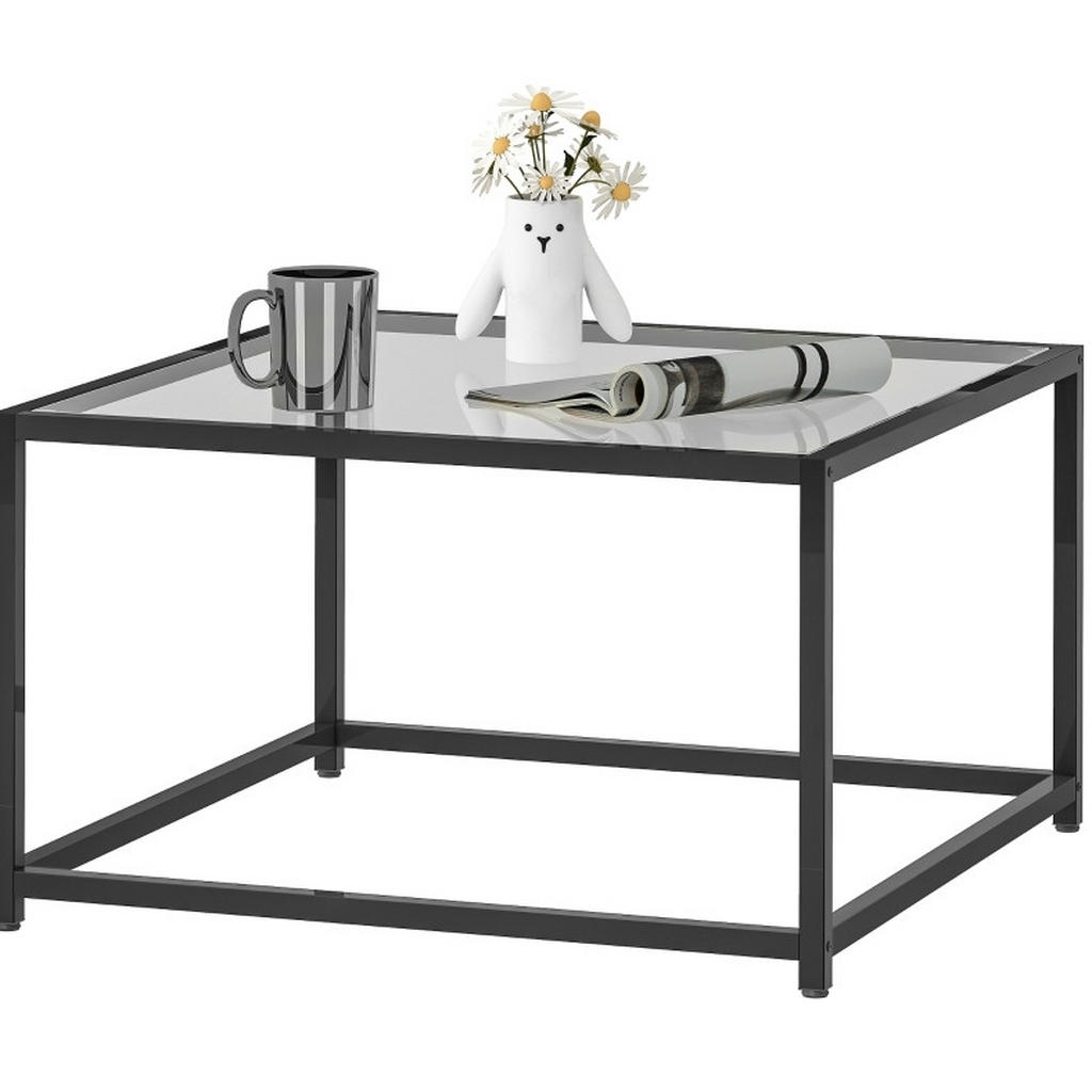 Redom KONFERENČNÍ stolek 68/68/39 cm s deskou z tvrzeného skla a ocelovým rámem, Černá