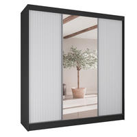 SCHWEBETÜRENSCHRANK Rafi mit Spiegel und mit geriffelten Fronten, 200 cm, Schwarz+Weiß - Schwarz/Weiß, Holzwerkstoff (200/215/61cm) - AN-Moebel 4u