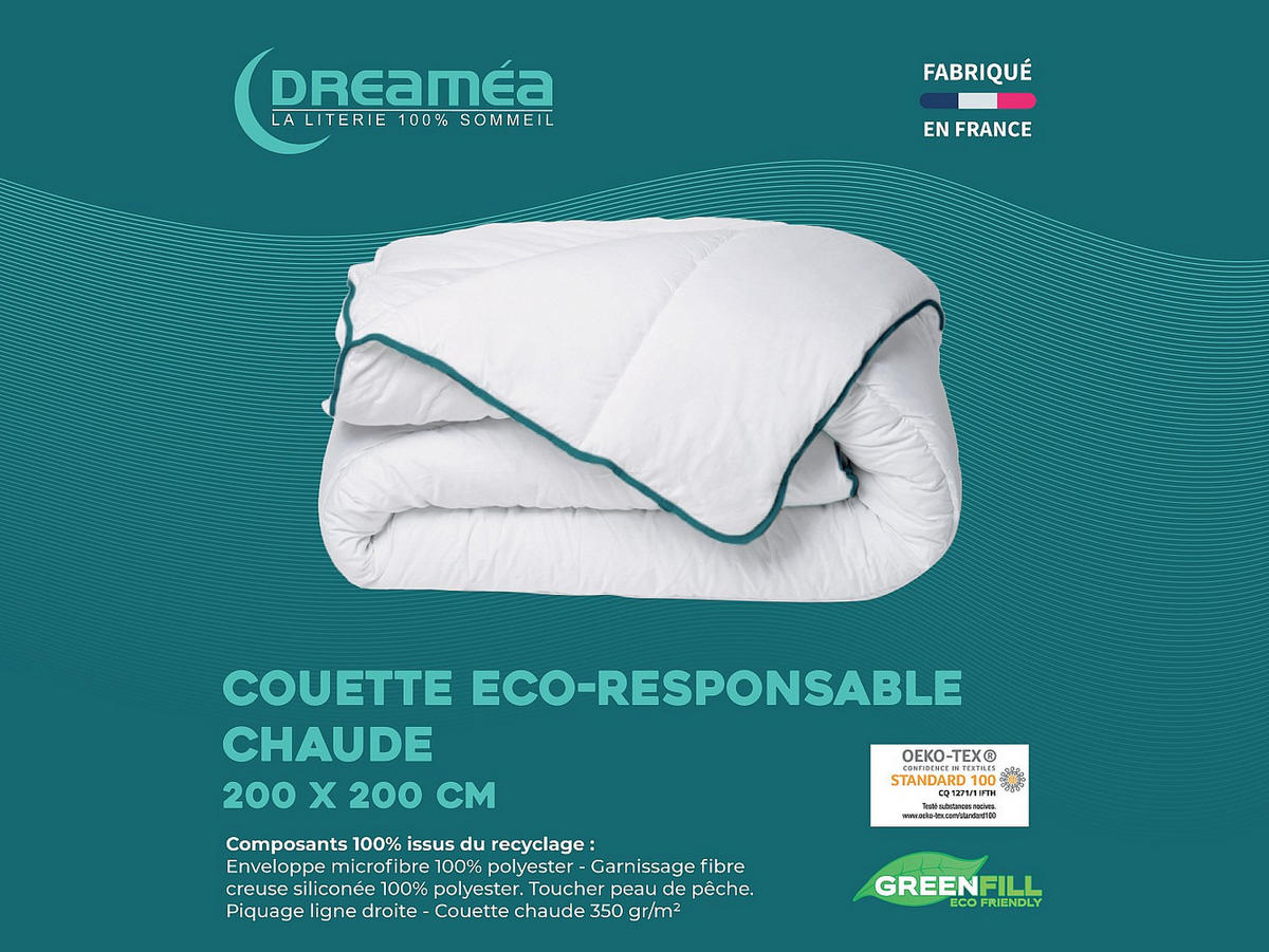 BETTDECKE recycelt - 200 x 200 cm - 350gr/ m² - Microfaser - Weiß & Blau - ROSA von DREAMEA - Weiß, Textil (200/200cm) - Vente-Unique