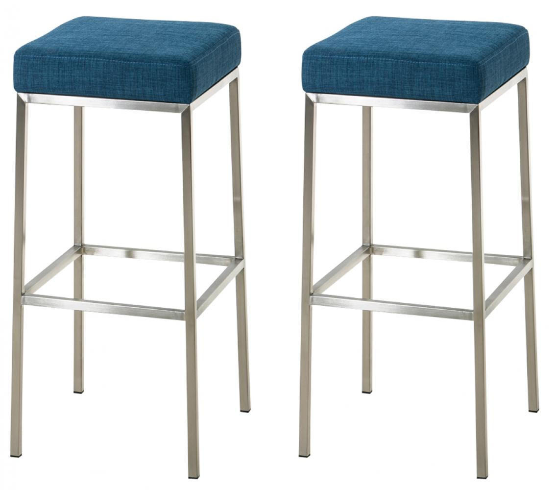 BARHOCKER 2er Set Stoff blau - Blau/Edelstahlfarben, Textil/Metall (37/85/37cm) - CLP