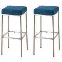 BARHOCKER 2er Set Stoff blau - Blau/Edelstahlfarben, Textil/Metall (37/85/37cm) - CLP