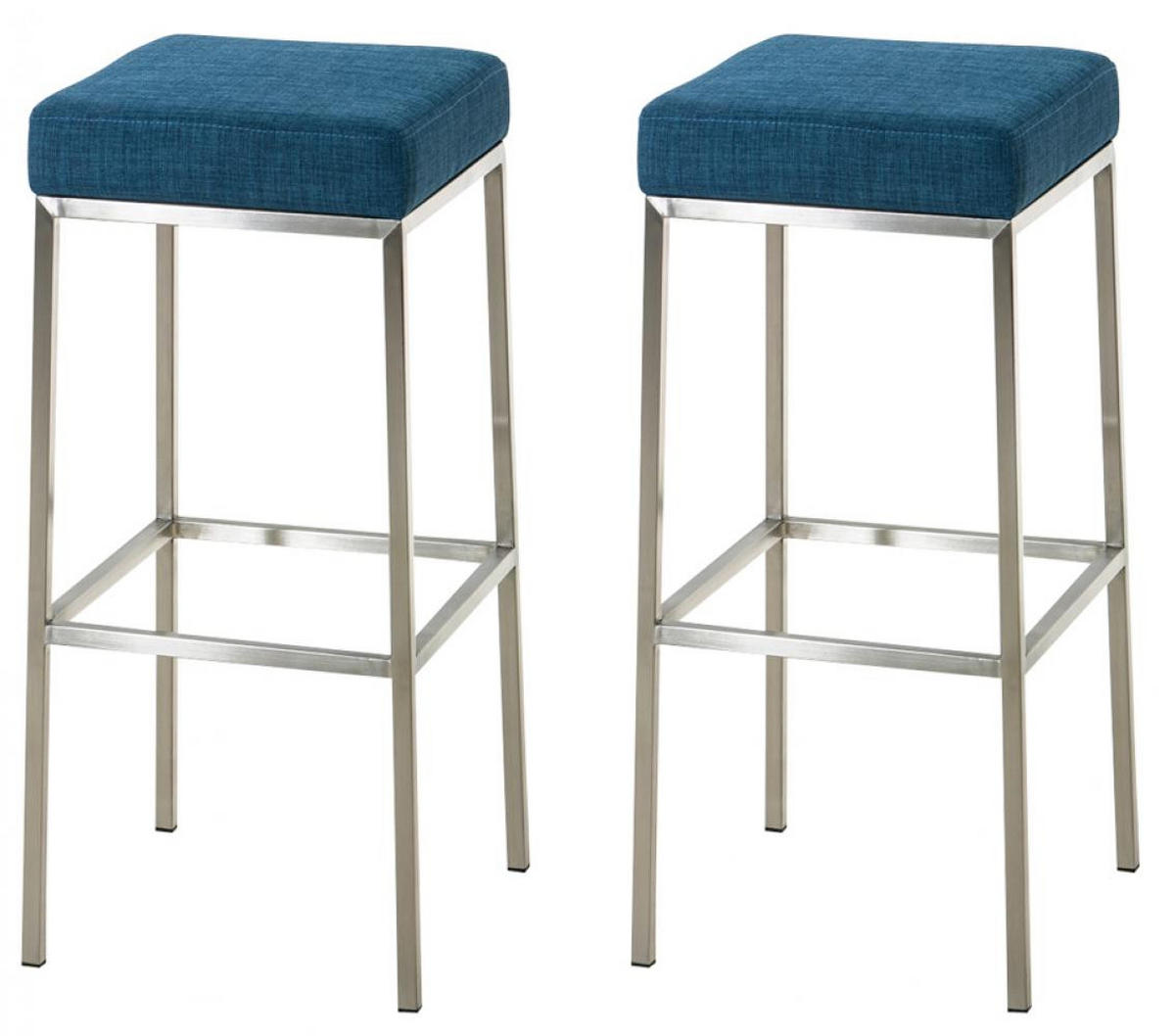 BARHOCKER 2er Set Stoff blau - Blau/Edelstahlfarben, Textil/Metall (37/85/37cm) - CLP