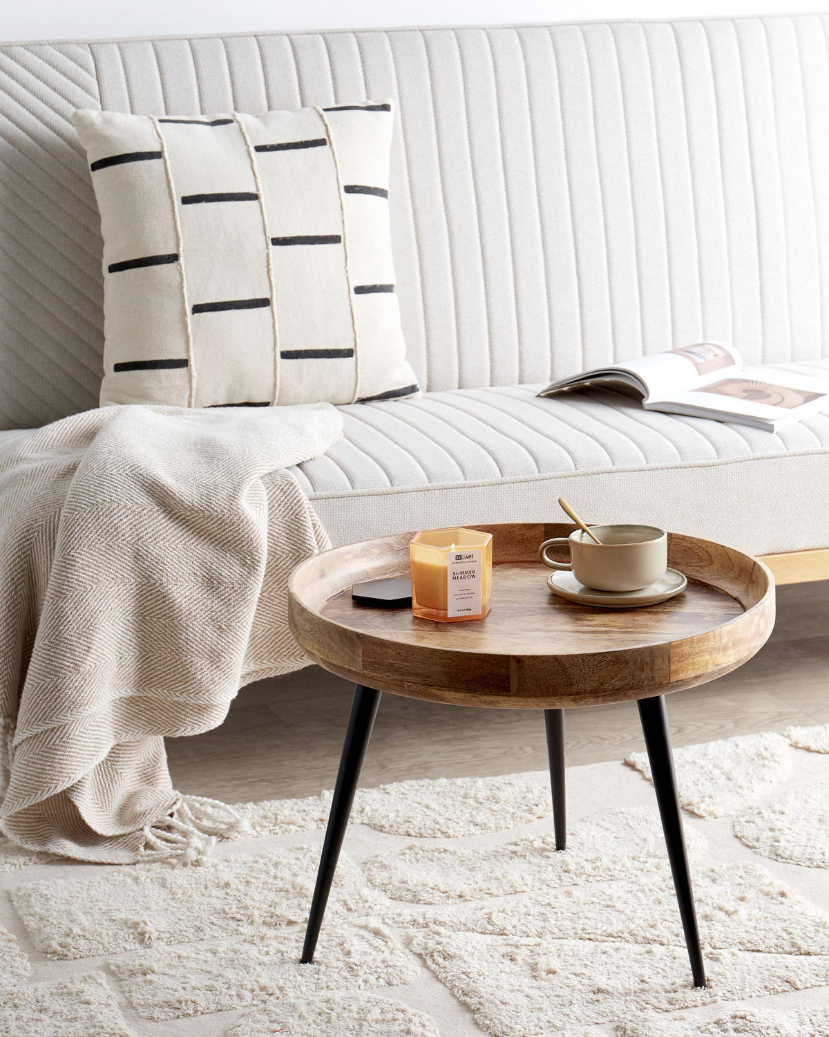 COUCHTISCH Mangoholz hellbraun/schwarz 49 cm Edna - Hellbraun/Schwarz, Holz (49/49/40cm) - Beliani