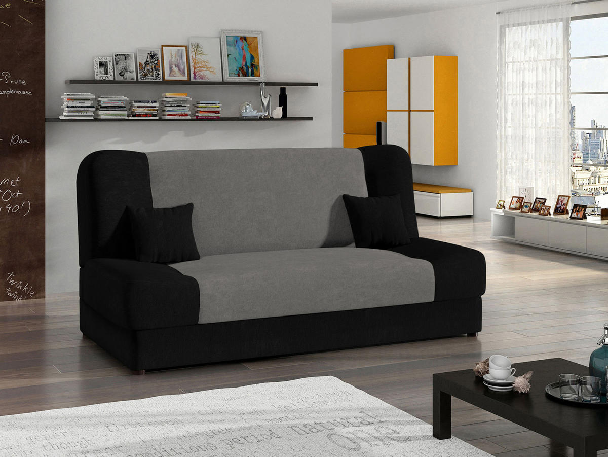 CANAPEA EXTENSIBILA Jonas Style - antracit, material textil/lemn (195/86/87cm)