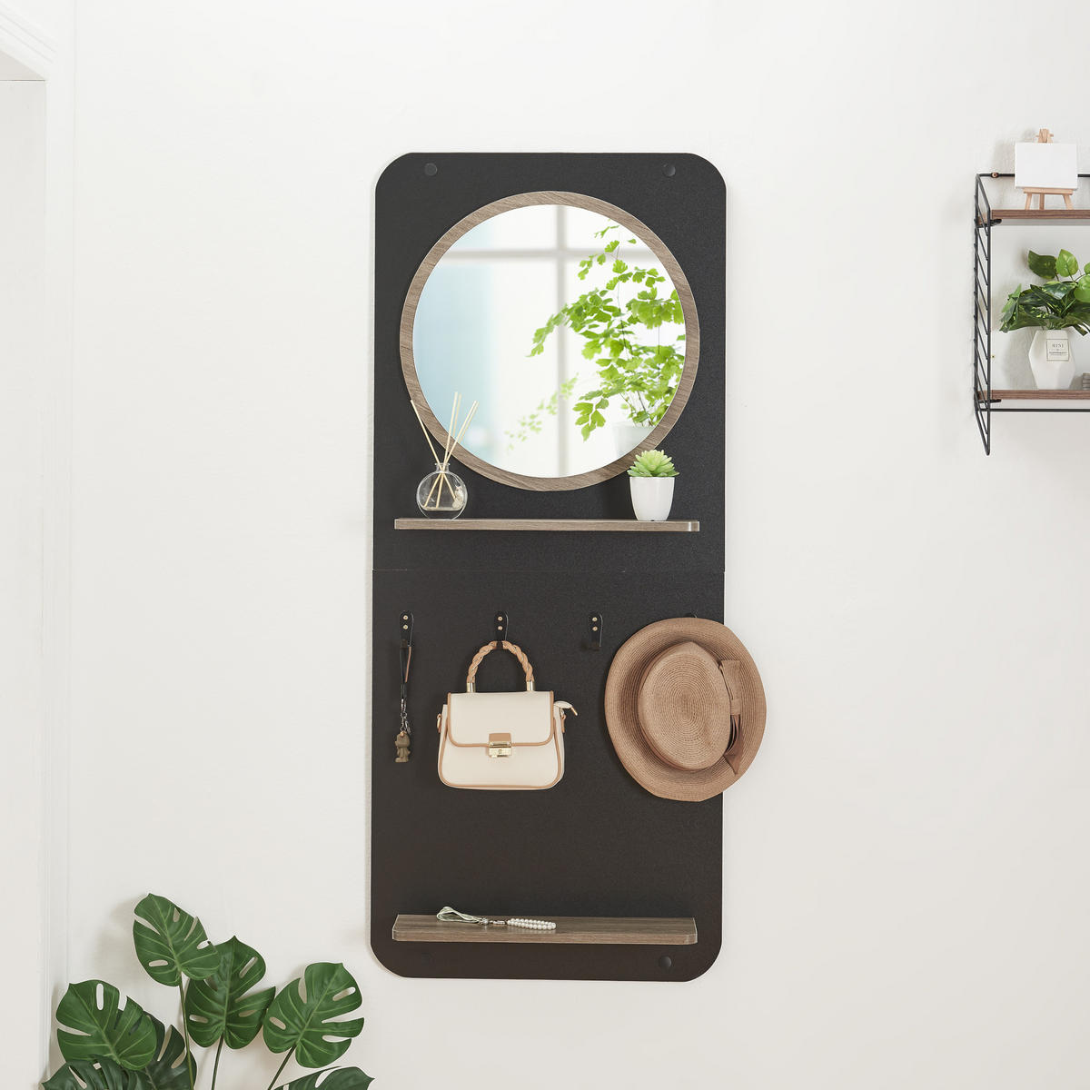 GARDEROBENPANEEL Helsinge - Schwarz/Naturfarben, Holzwerkstoff/Metall (59.5/140/16cm) - [en.casa]