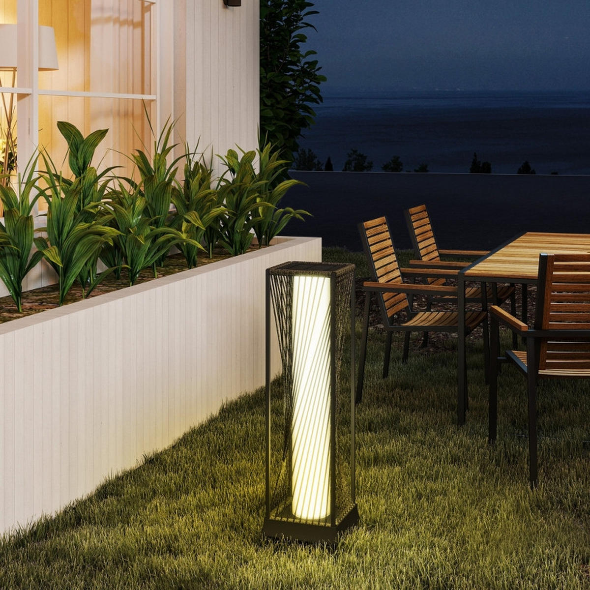 STEHLEUCHTE 22/22/77 cm Grau mit Lichtsensor 25 LED Solarlampen - Grau, Metall (22/22/77cm) - Oxeza